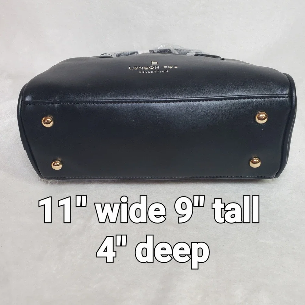 Timeless Vegan Leather Shoulder Bag Satchel Black Gold Classic 11x9 Crossbody